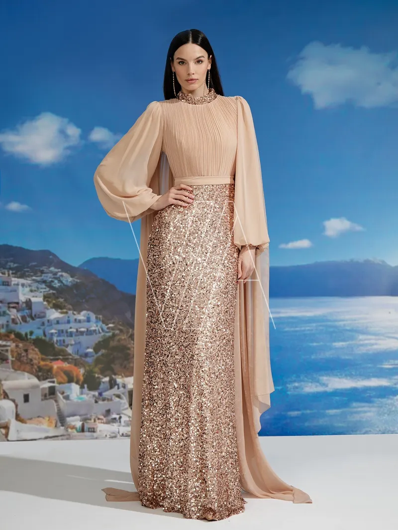 Wedding guest dress Olivia 24151, colour бежево-золотой — photo 1